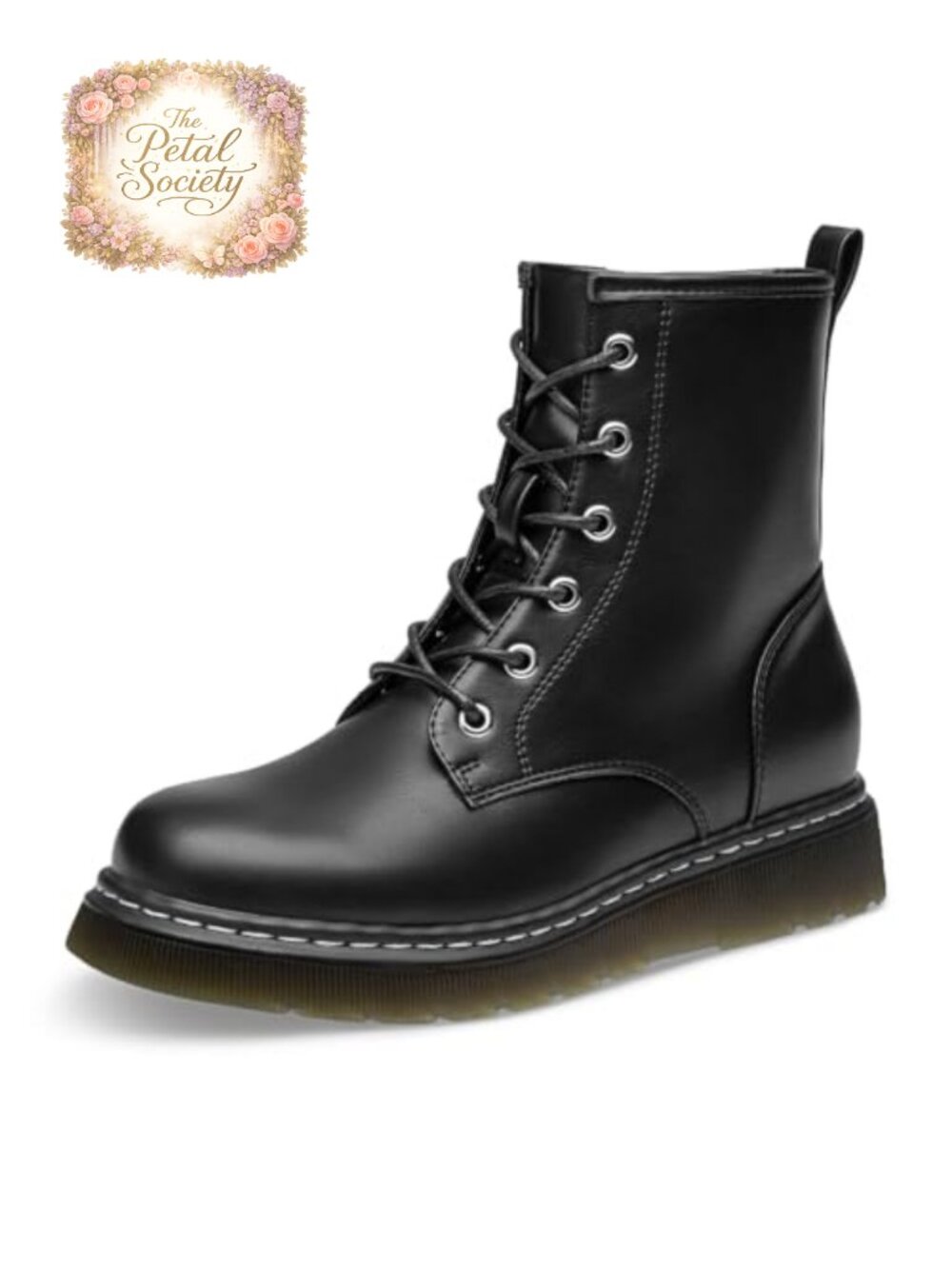 Lace-Up Low Platform Combat Ankle Boots Faux Leather Zip